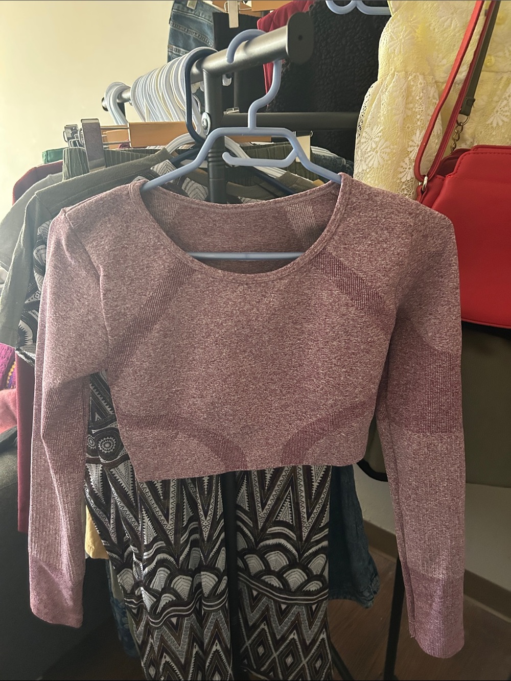 Women's Long Sleeve Seamless Crop Top - Dusty Mauve